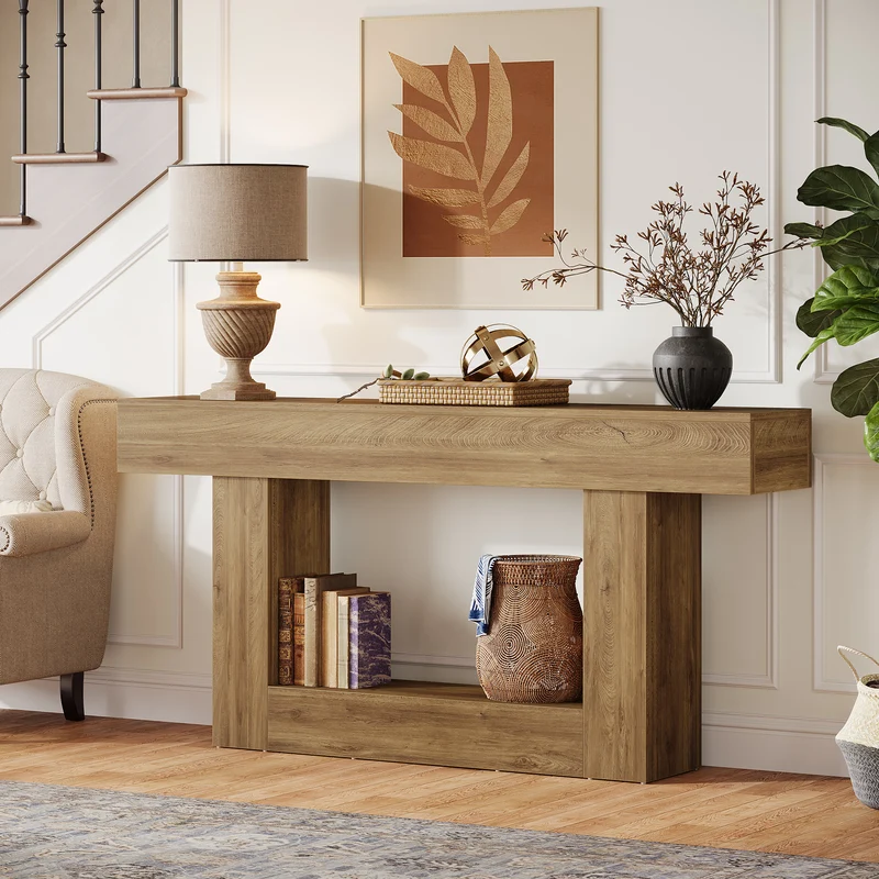 Tribesigns Schmaler Konsolentisch 160 cm, nur 30 cm tief, 2 Ebenen, Flurtisch im Landhausstil