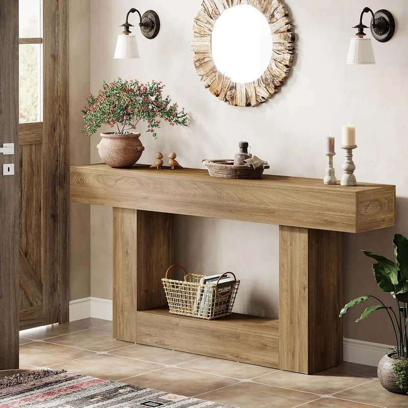 Tribesigns Schmaler Konsolentisch 160 cm, nur 30 cm tief, 2 Ebenen, Flurtisch im Landhausstil