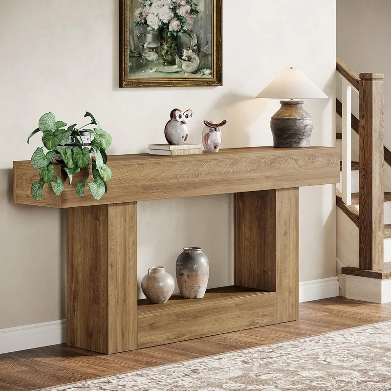Tribesigns Schmaler Konsolentisch 160 cm, nur 30 cm tief, 2 Ebenen, Flurtisch im Landhausstil