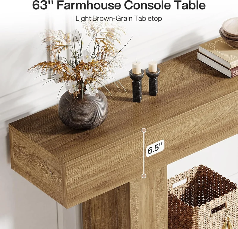 Tribesigns Schmaler Konsolentisch 160 cm, nur 30 cm tief, 2 Ebenen, Flurtisch im Landhausstil