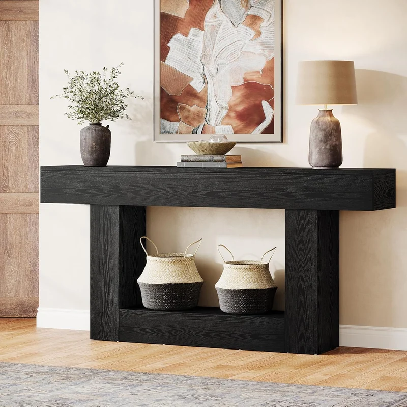 Tribesigns Schmaler Konsolentisch 160 cm, nur 30 cm tief, 2 Ebenen, Flurtisch im Landhausstil