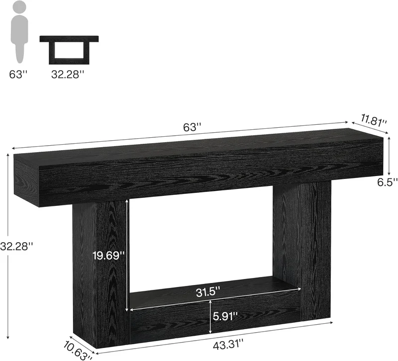Tribesigns Schmaler Konsolentisch 160 cm, nur 30 cm tief, 2 Ebenen, Flurtisch im Landhausstil