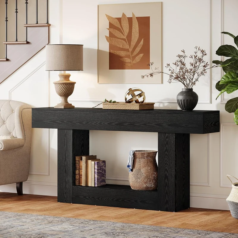 Tribesigns Schmaler Konsolentisch 160 cm, nur 30 cm tief, 2 Ebenen, Flurtisch im Landhausstil