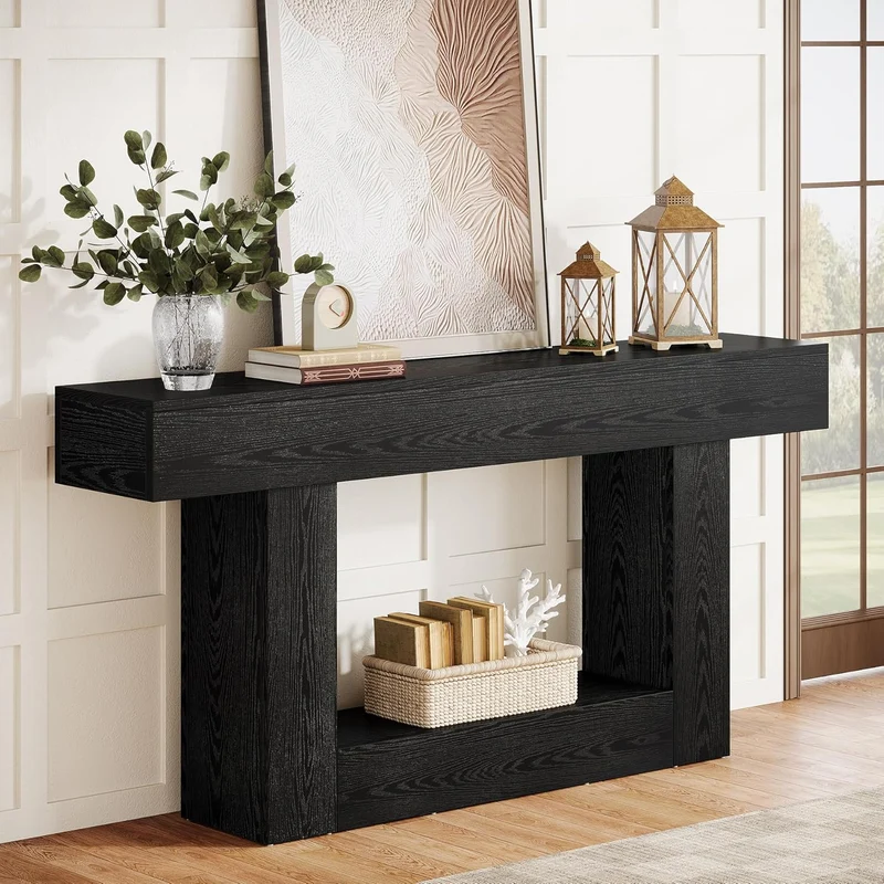 Tribesigns Schmaler Konsolentisch 160 cm, nur 30 cm tief, 2 Ebenen, Flurtisch im Landhausstil