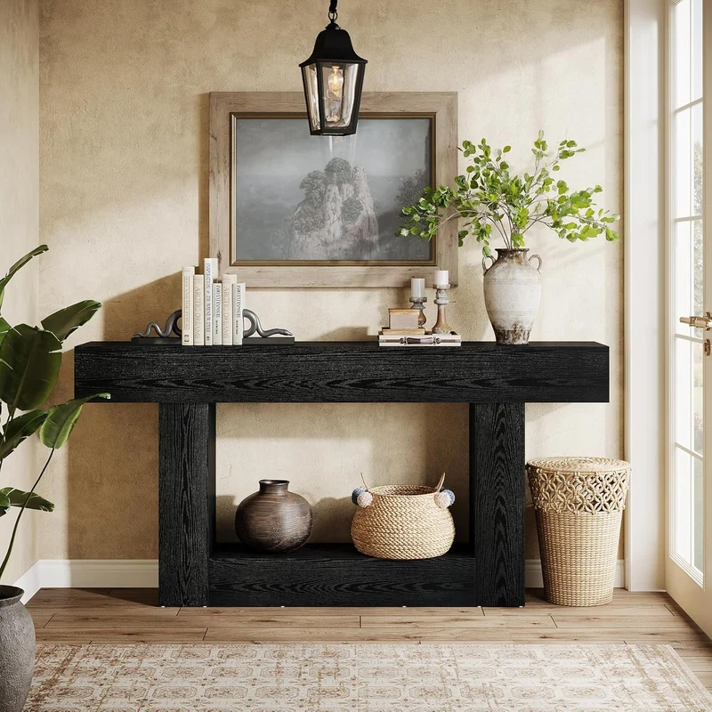 Tribesigns Schmaler Konsolentisch 160 cm, nur 30 cm tief, 2 Ebenen, Flurtisch im Landhausstil