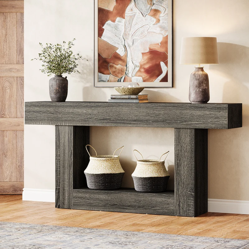 Tribesigns Schmaler Konsolentisch 160 cm, nur 30 cm tief, 2 Ebenen, Flurtisch im Landhausstil