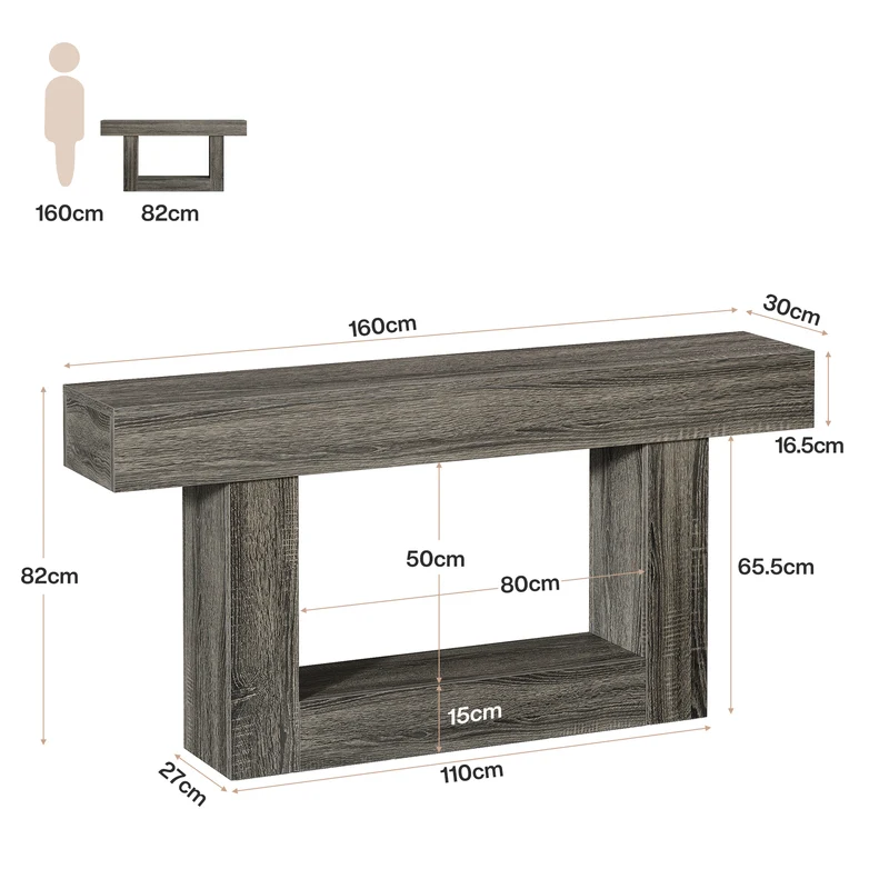 Tribesigns Schmaler Konsolentisch 160 cm, nur 30 cm tief, 2 Ebenen, Flurtisch im Landhausstil