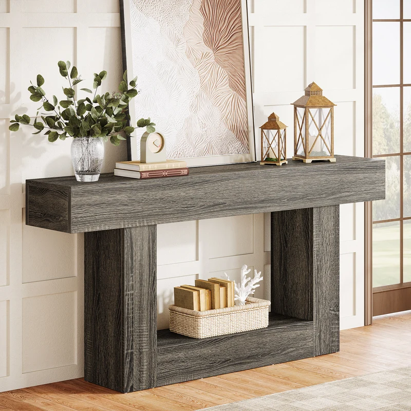 Tribesigns Schmaler Konsolentisch 160 cm, nur 30 cm tief, 2 Ebenen, Flurtisch im Landhausstil