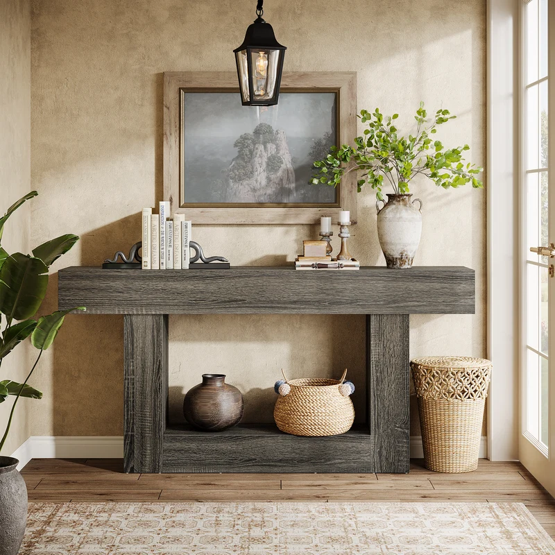Tribesigns Schmaler Konsolentisch 160 cm, nur 30 cm tief, 2 Ebenen, Flurtisch im Landhausstil