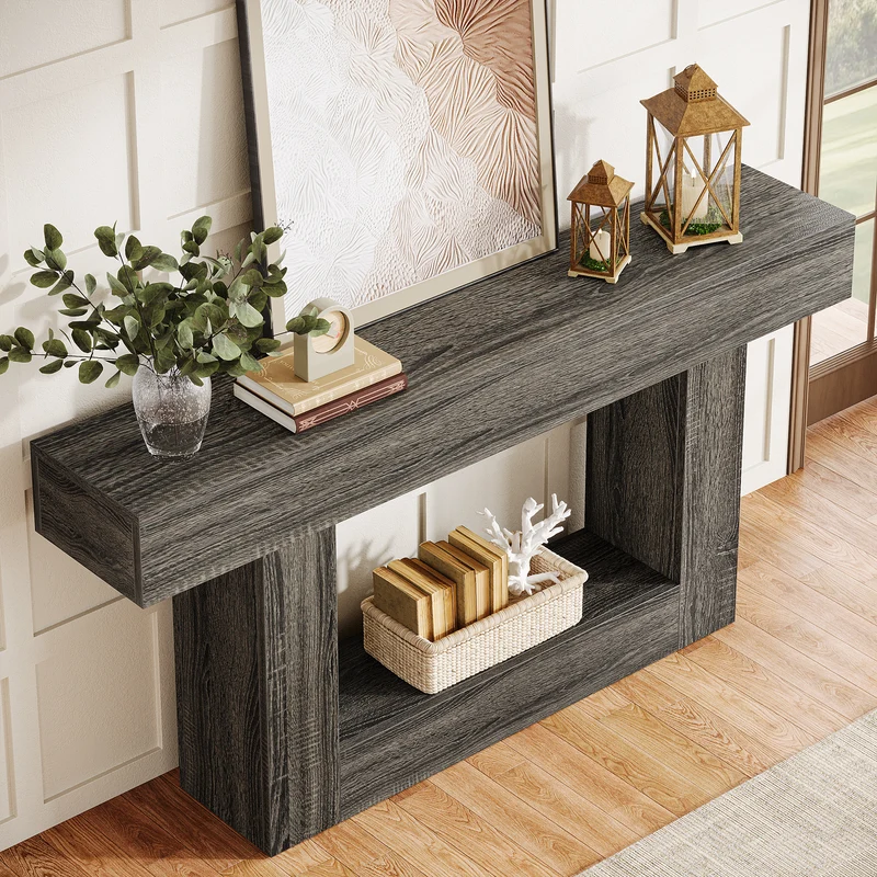 Tribesigns Schmaler Konsolentisch 160 cm, nur 30 cm tief, 2 Ebenen, Flurtisch im Landhausstil