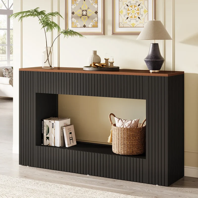 140 cm Konsolentisch, Holz-Eingangstisch Sofatisch mit Stauraum