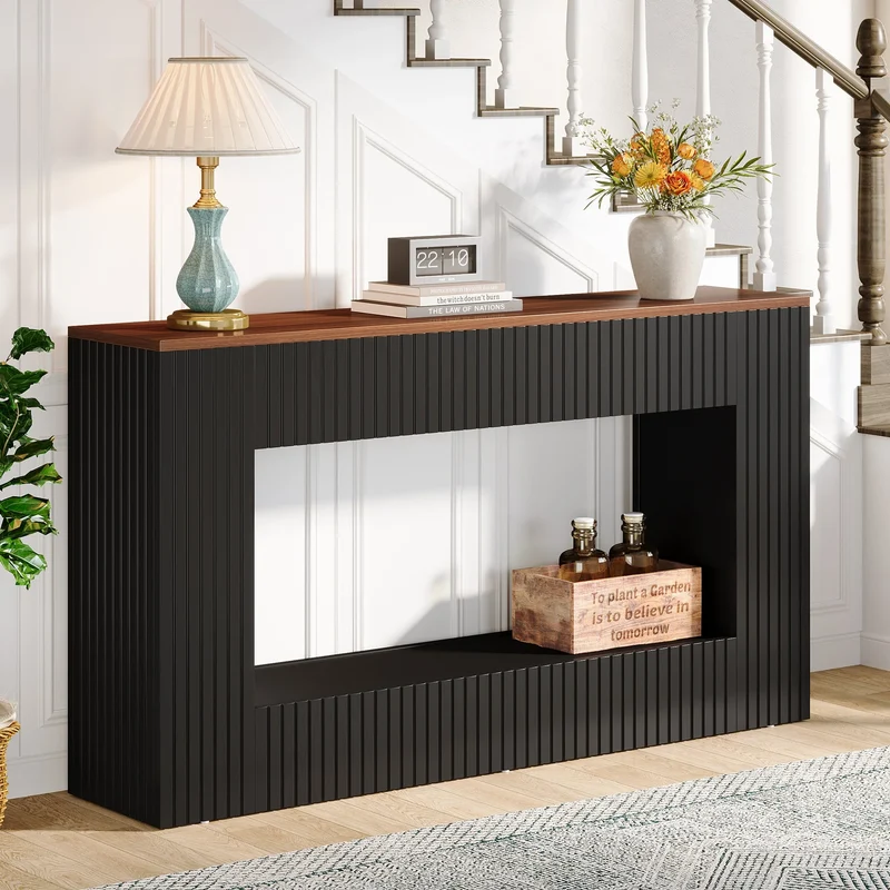 140 cm Konsolentisch, Holz-Eingangstisch Sofatisch mit Stauraum