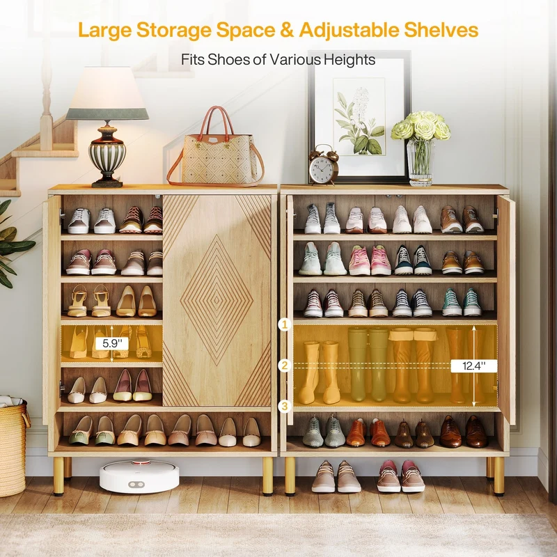 73cm Schuhschrank, Schuhregal aus Holz mit verstellbaren Regalen