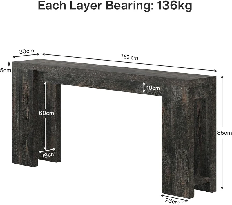 Konsolentisch, 160 cm, Sofatisch aus Holz im Landhausstil, Flurtisch
