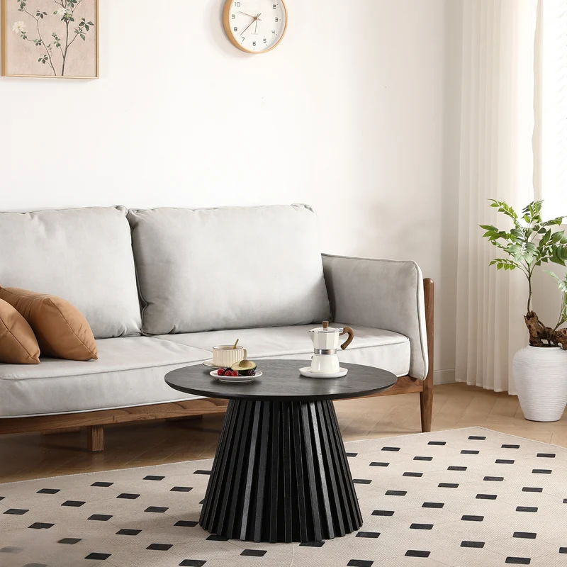 Lewis Lamellen-Couchtisch in schwarzer Eichenoptik Ø70 cm