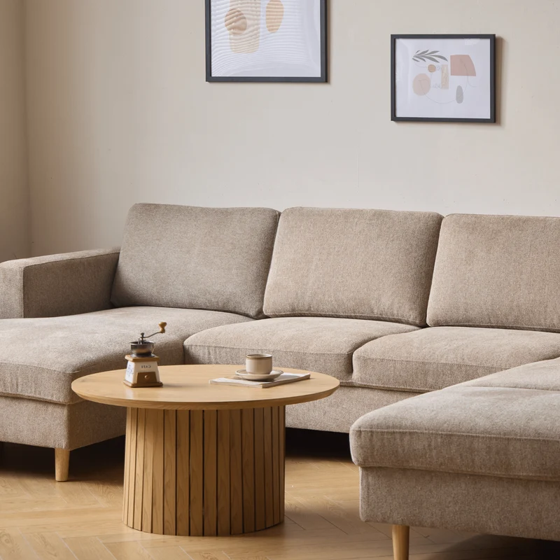 Jennifer linksgewandtes U-Sofa in Sand mit Chaiselongue - L: 300 x T: 208 x H: 82 cm