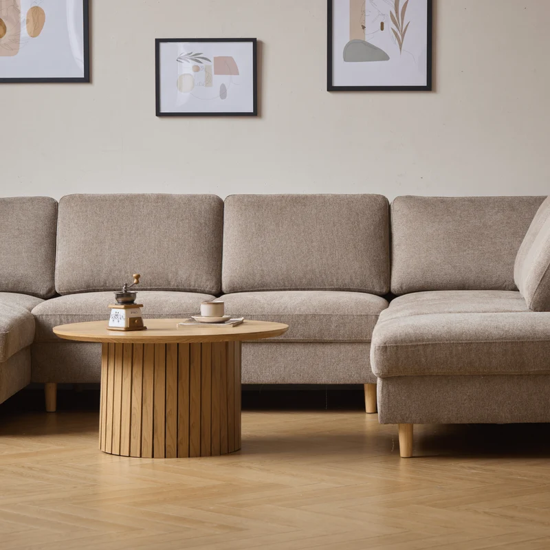 Jennifer linksgewandtes U-Sofa in Sand mit Chaiselongue - L: 300 x T: 208 x H: 82 cm