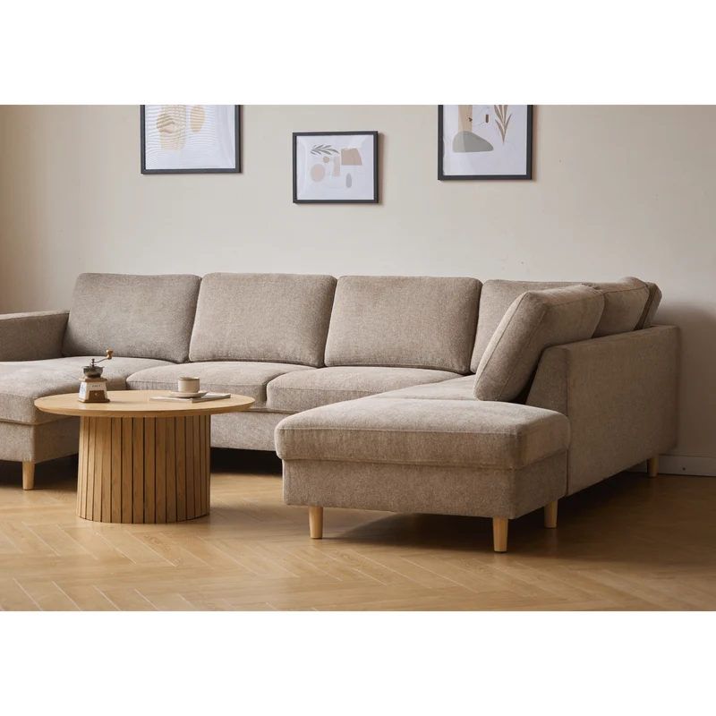 Jennifer linksgewandtes U-Sofa in Sand mit Chaiselongue - L: 300 x T: 208 x H: 82 cm