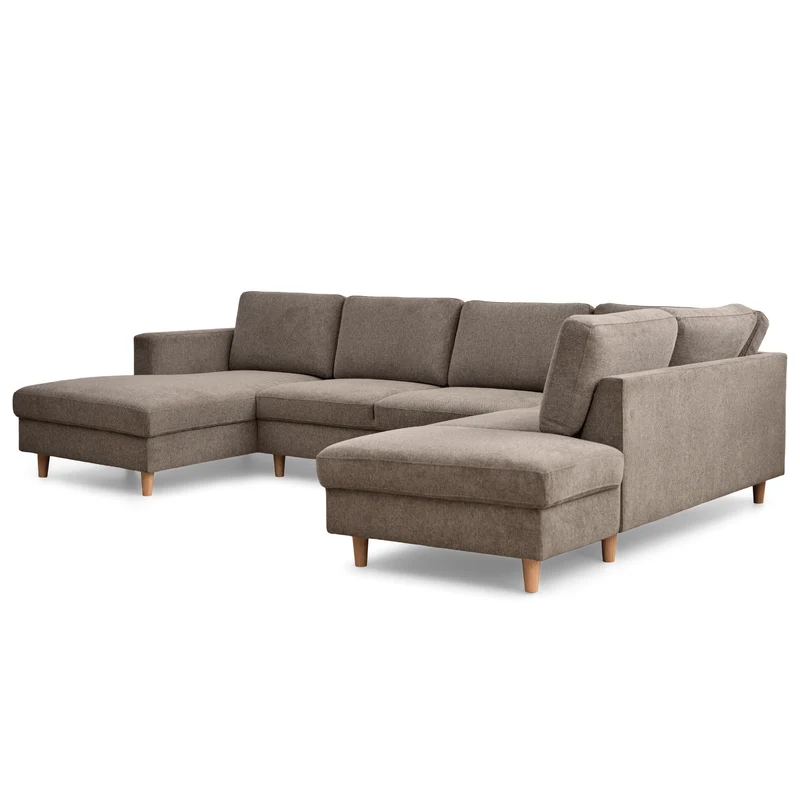 Jennifer linksgewandtes U-Sofa in Sand mit Chaiselongue - L: 300 x T: 208 x H: 82 cm