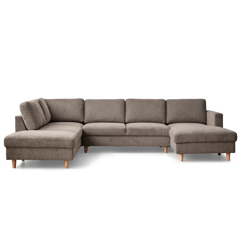 Jennifer rechtsgewandtes U-Sofa in Sand mit Chaiselongue - L: 300 x T: 208 x H: 82 cm
