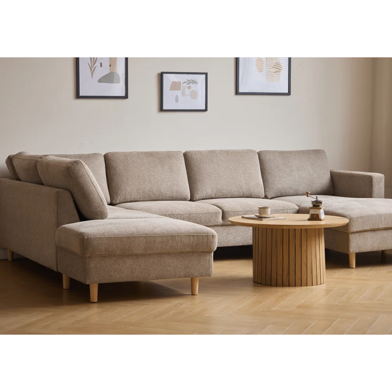 Jennifer rechtsgewandtes U-Sofa in Sand mit Chaiselongue - L: 300 x T: 208 x H: 82 cm