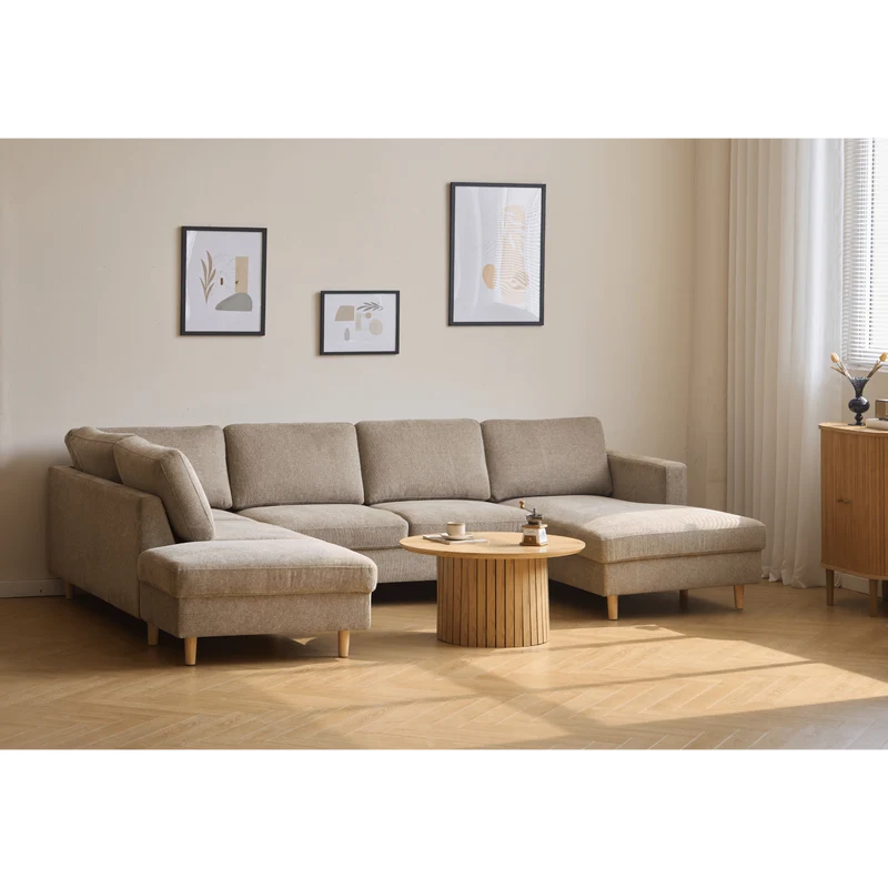 Jennifer rechtsgewandtes U-Sofa in Sand mit Chaiselongue - L: 300 x T: 208 x H: 82 cm