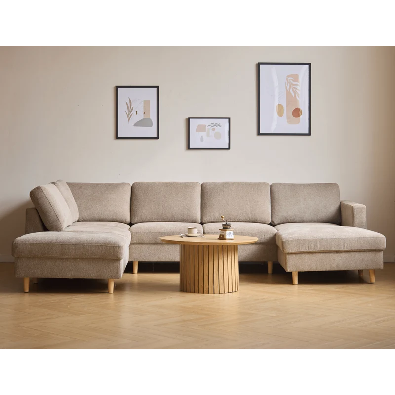 Jennifer rechtsgewandtes U-Sofa in Sand mit Chaiselongue - L: 300 x T: 208 x H: 82 cm