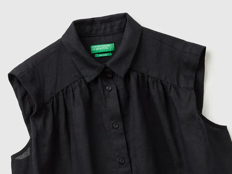 Ärmellose Bluse aus 100 % Leinen