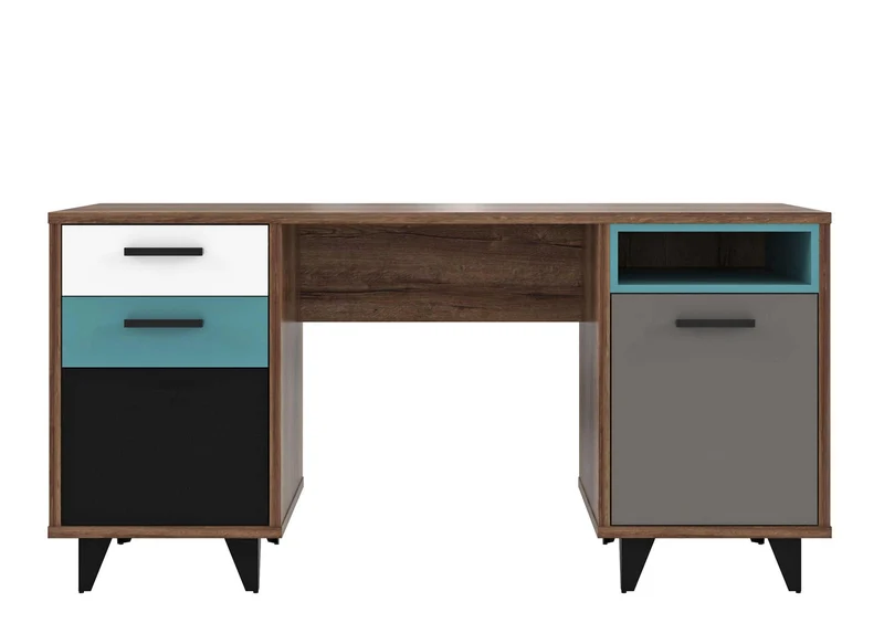 Jugendzimmer RAVEN mit Schwebetürenschrank Schlammeiche Weiß Grün Grau