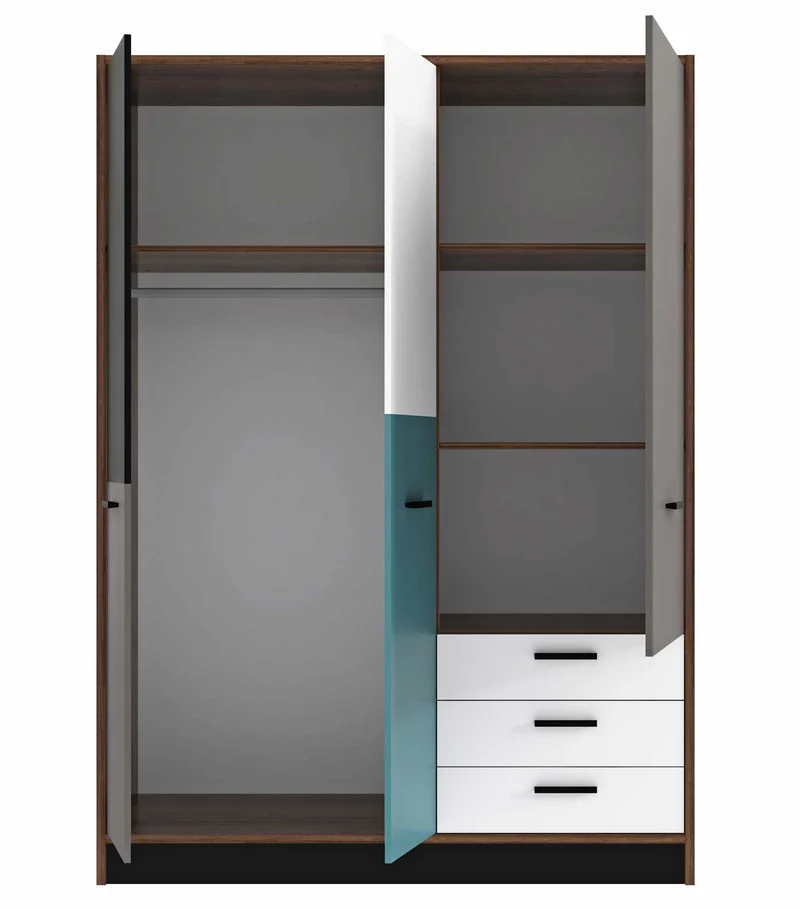 Kleiderschrank RAVEN 3 Türen Optik Schlammeiche mit Weiß Grün Grau