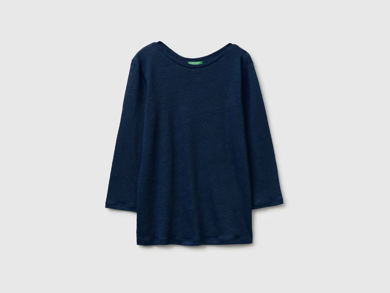 T-Shirt mit U-Boot-Ausschnitt aus reinem Leinen