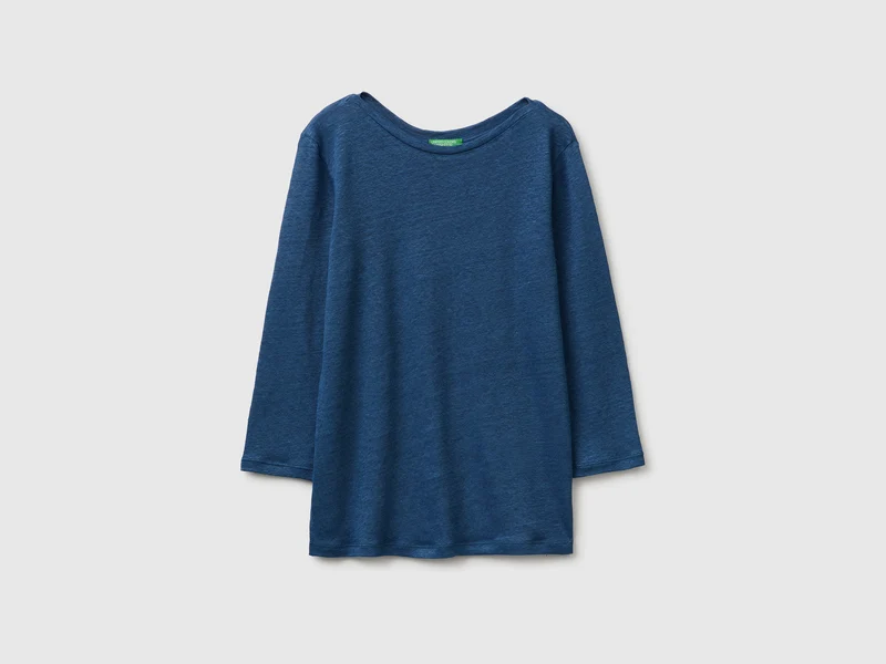 T-Shirt mit U-Boot-Ausschnitt aus reinem Leinen