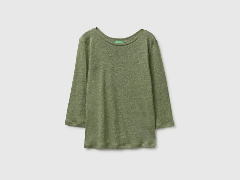 T-Shirt mit U-Boot-Ausschnitt aus reinem Leinen