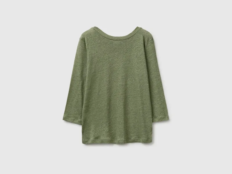 T-Shirt mit U-Boot-Ausschnitt aus reinem Leinen
