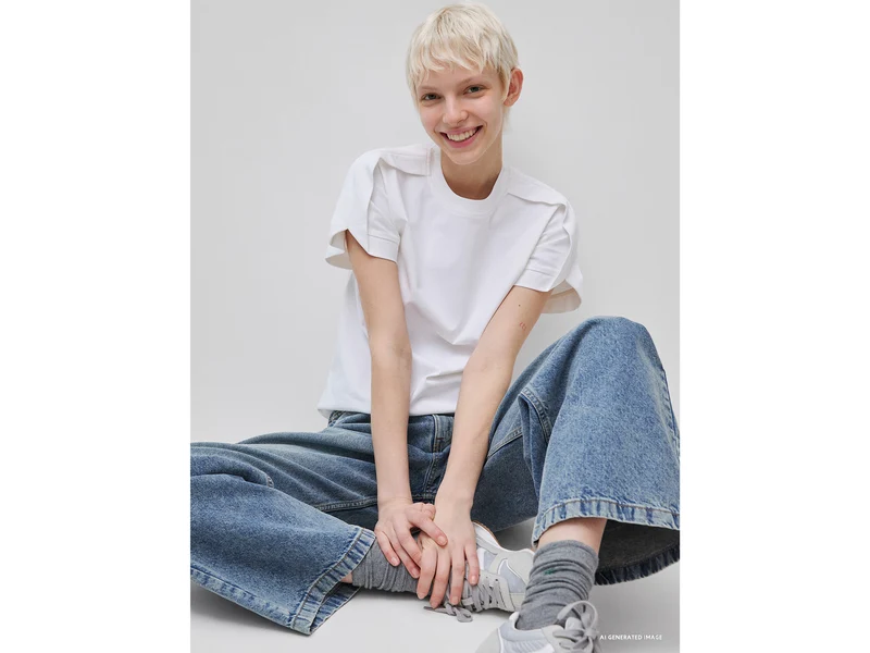 T-Shirt mit Falten an den Schultern