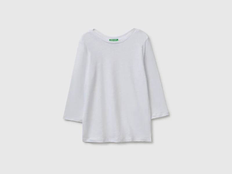 T-Shirt mit U-Boot-Ausschnitt aus reinem Leinen