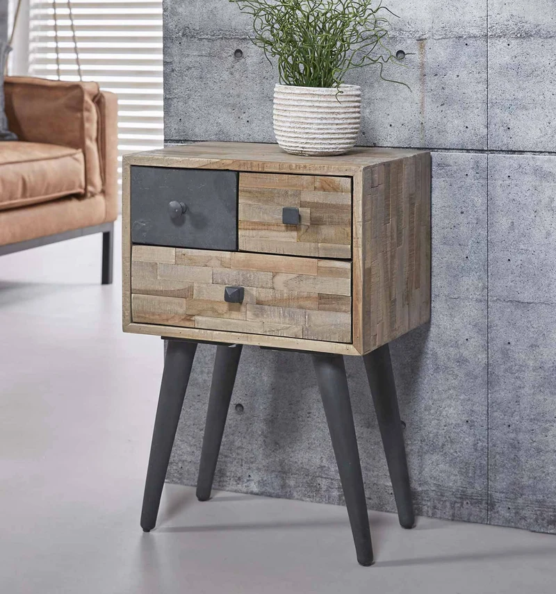 Kommode TECA 3 Schubladen Teakholz massiv verwitterte Optik