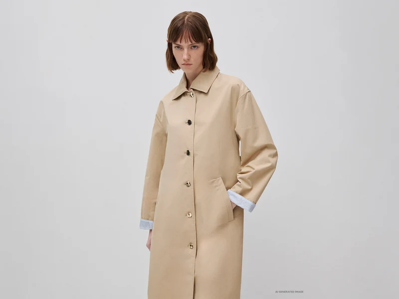 Langer Trenchcoat mit gestreiftem Futter