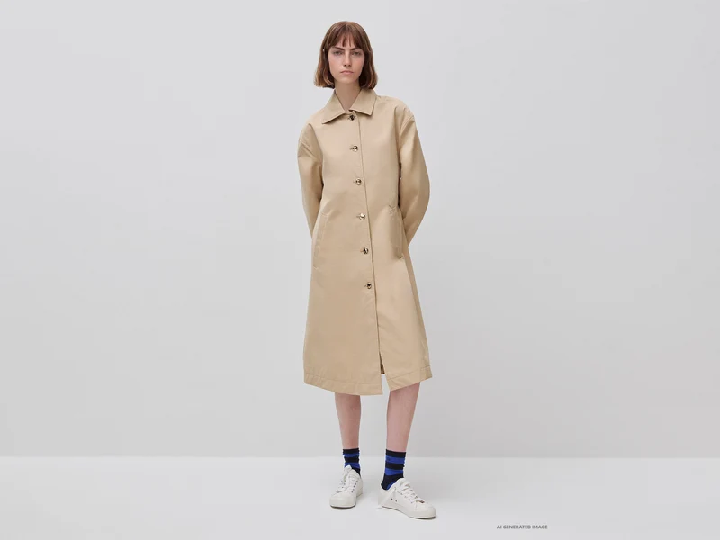Langer Trenchcoat mit gestreiftem Futter