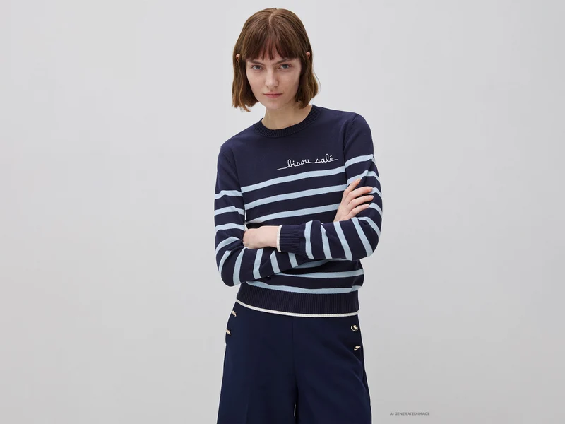 Gestreifter Pullover mit gestickter Schrift