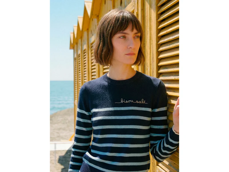 Gestreifter Pullover mit gestickter Schrift
