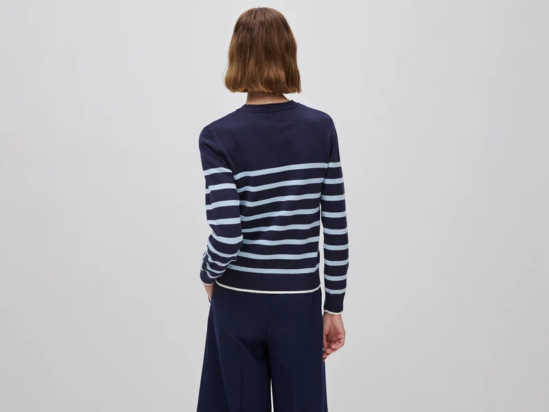 Gestreifter Pullover mit gestickter Schrift