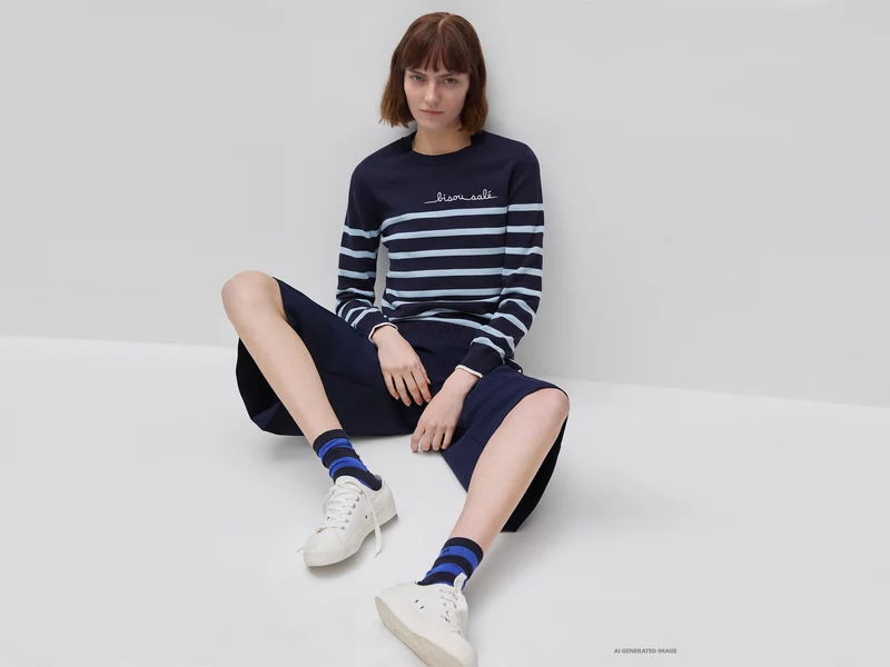 Gestreifter Pullover mit gestickter Schrift