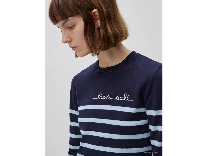 Gestreifter Pullover mit gestickter Schrift