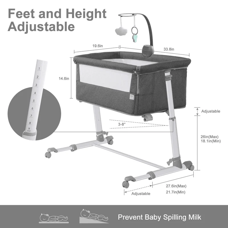 Lightweight Adjustable Baby Crib - Sweet Dreams Bedside Nursery Crib