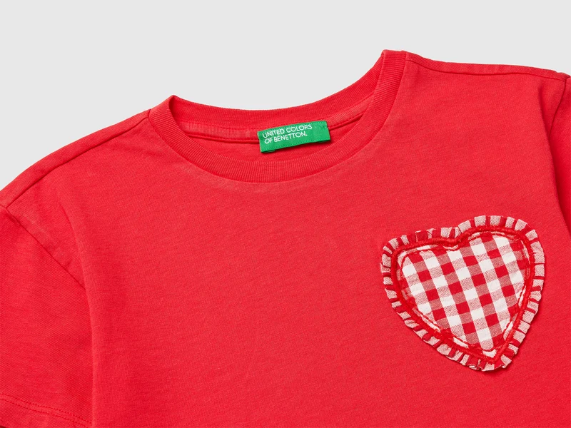 T-Shirt mit Vichy-Karo-Aufnäher
