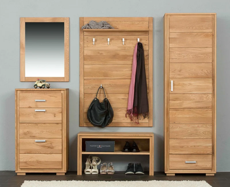 Garderoben Set Wildeiche Massivholz geölt, 5-teilig, Basel III