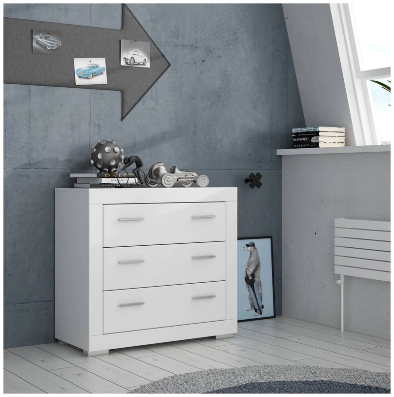 Schubladenkommode SNOW Kommode mit 3 Schubkästen Weiß